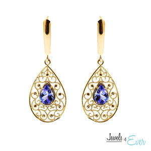 10K Gold genuine Tanzanite Filigree Earrings